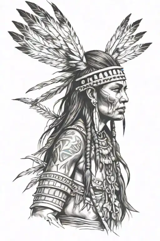 Apache warrior woman tattoo design idea