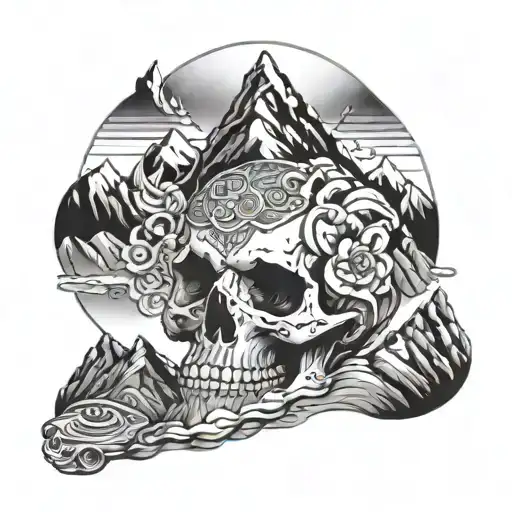 mountain in skull with mandala tattoo design idea