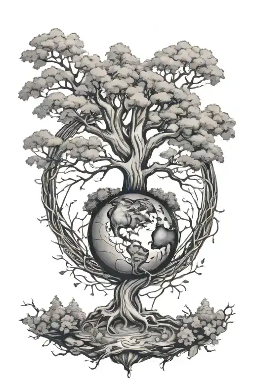 Mother Earth tree surrounded tattoo design idea