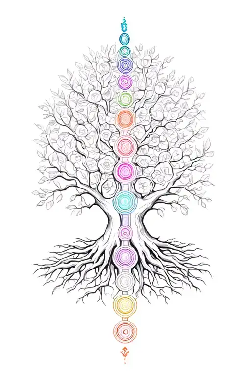 seven chakras inside poison tree growing inside tattoo design idea