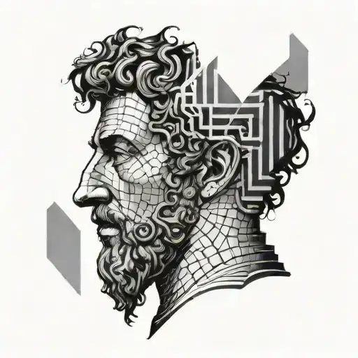 Marcus Aurelius half face with grid lines  tattoo design idea