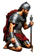 Roman soldier kneeling tattoo design idea