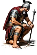 Roman soldier kneeling tattoo design idea
