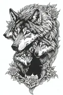 wolf protecting its cubs tattoo design idea