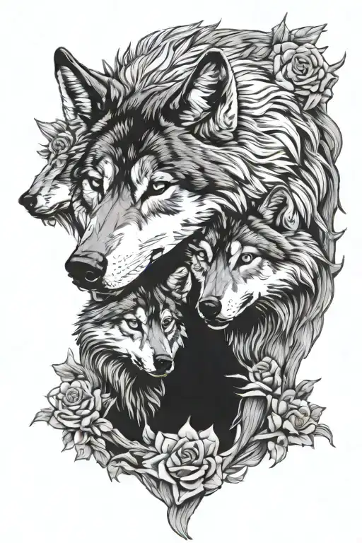 wolf protecting its cubs tattoo design idea