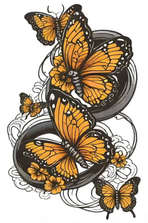 50th anniversary two rings intertwined butterfly tattoo design idea