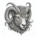 ram head wearing wolf's head tattoo design idea