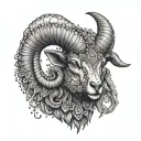 ram head wearing wolf's head tattoo design idea