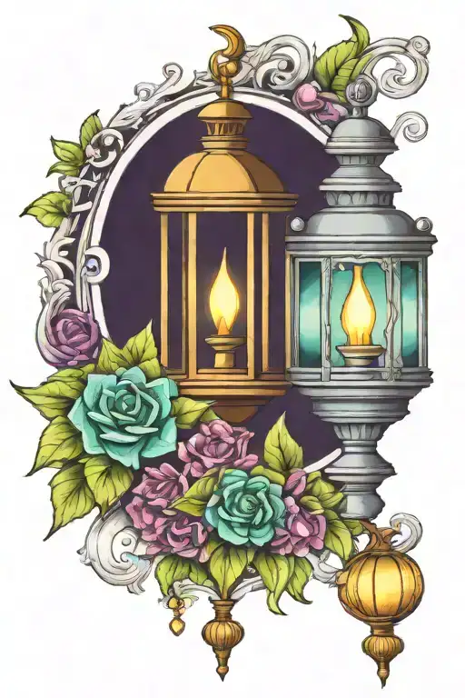 lantern with peridot and alexandrite gemstones tattoo design idea