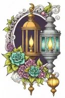 lantern with peridot and alexandrite gemstones tattoo design idea