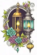 lantern with peridot and alexandrite gemstones tattoo design idea