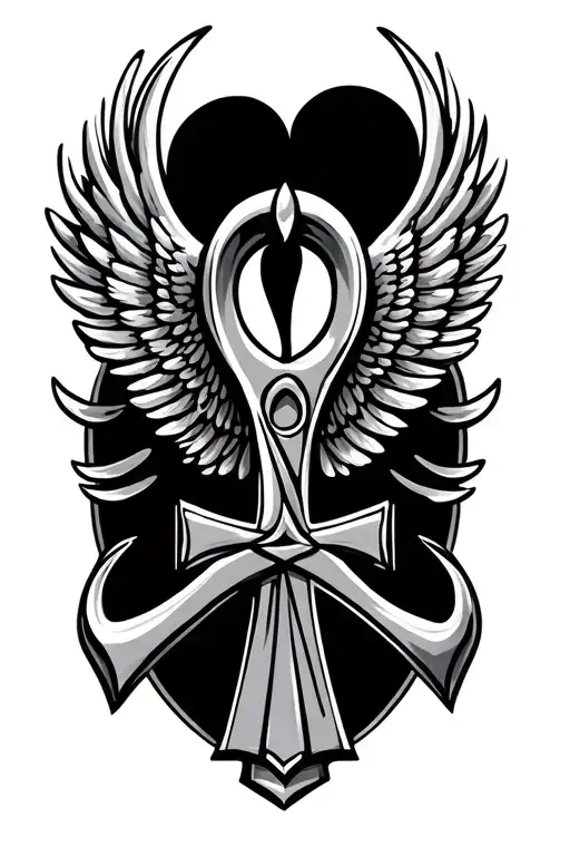 ankh with wings spread wide tattoo design idea