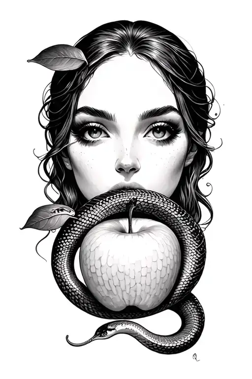 eve eating the apple and snake coiled tattoo design idea