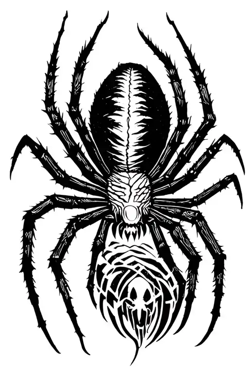 Raw Blackwork Dark Lettering Bold Strokes Ornamental Cyber Sigilism Full-Body Horror Modern Fullbody Bold Spider tattoo design idea