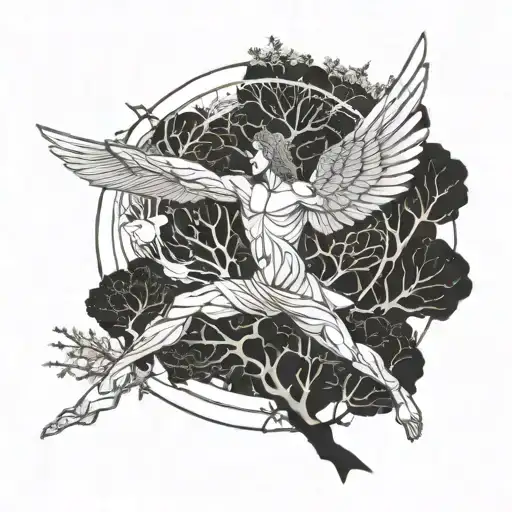 adam hands falling Icarus the tree of life mythologic character tattoo design idea