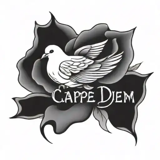 Rose Free hand "Carpe Diem" written Simple Minimal Abstract With a Dove tattoo design idea