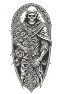 Grim reaper holding a bouquet tattoo design idea