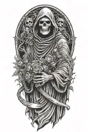 Grim reaper holding a bouquet tattoo design idea