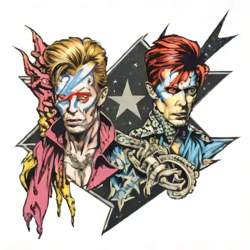 Stich and David bowie Ziggy Stardust tattoo design idea