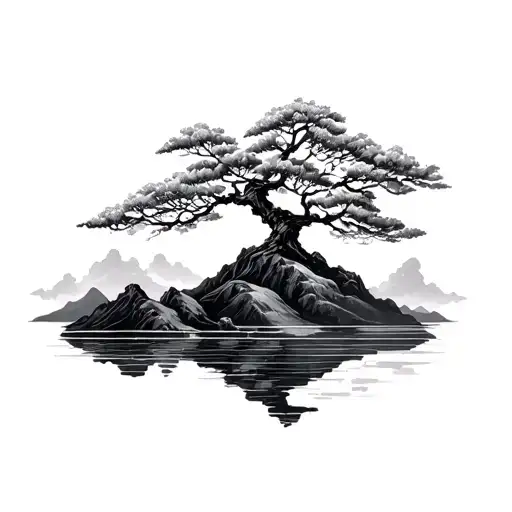 Sakura tree on a mountain tattoo design idea