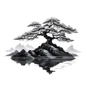 Sakura tree on a mountain tattoo design idea