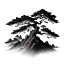 Sakura tree on a mountain tattoo design idea