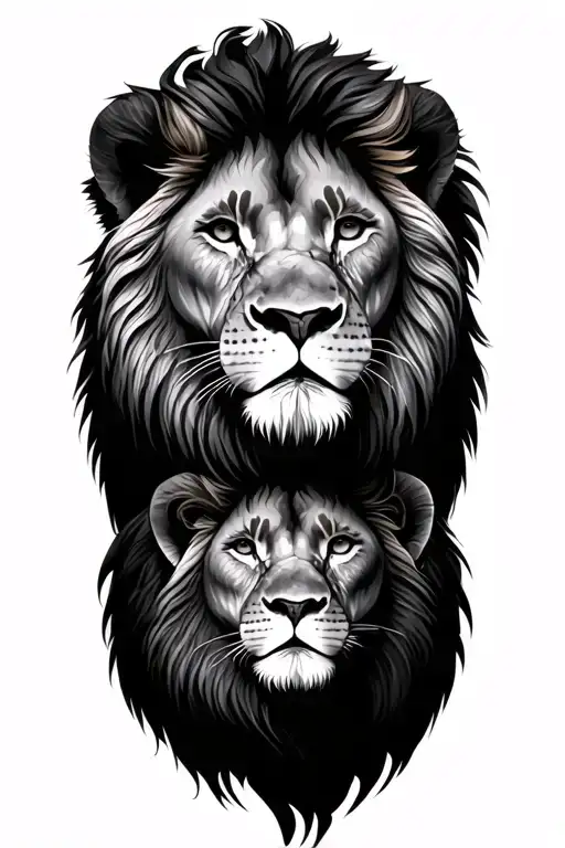 1 male and 1 female lion together snuggling tattoo design idea