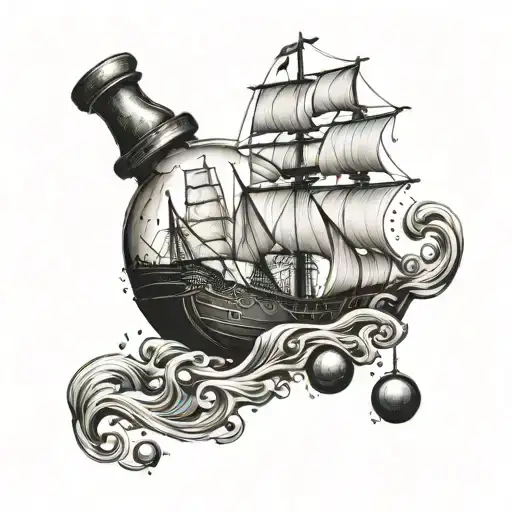 black pearl ship  in a bottle tattoo design idea