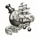black pearl ship  in a bottle tattoo design idea