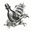 black pearl ship  in a bottle tattoo design idea