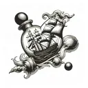 black pearl ship  in a bottle tattoo design idea