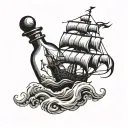 black pearl ship  in a bottle tattoo design idea