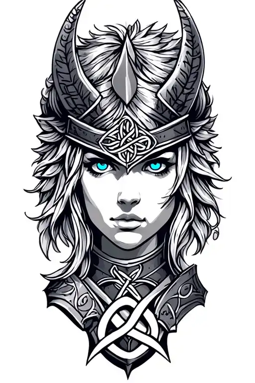Valkyrie with blue eyes on armor tattoo design featuring Celtic trinity knot  tattoo design idea