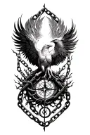 phoenix, broken chains, compass, tree of life intertwined tattoo design idea