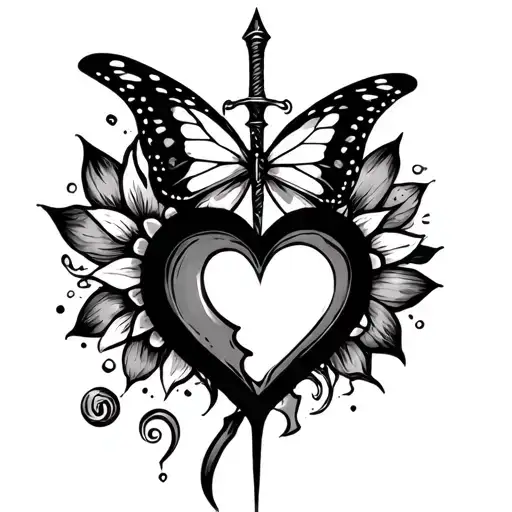 Broken heart, dagger, butterfly and semicolon tattoo tattoo design idea