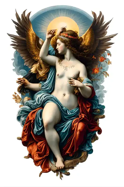 1. The Tattoo Becomes a Vertical “Ascension Panel”Instead of expanding outward, we expand upward — like a Renaissance  tattoo design idea