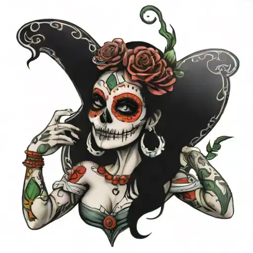 sexy sugar skull girls tattoo design idea