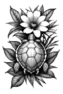 flowers, palm, turtle, shell tattoo design idea