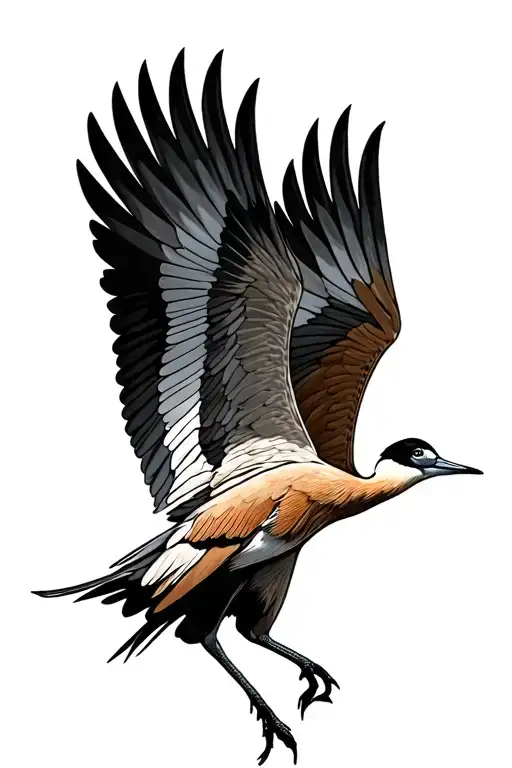 flying sandhill crane detailed sketch tattoo design idea