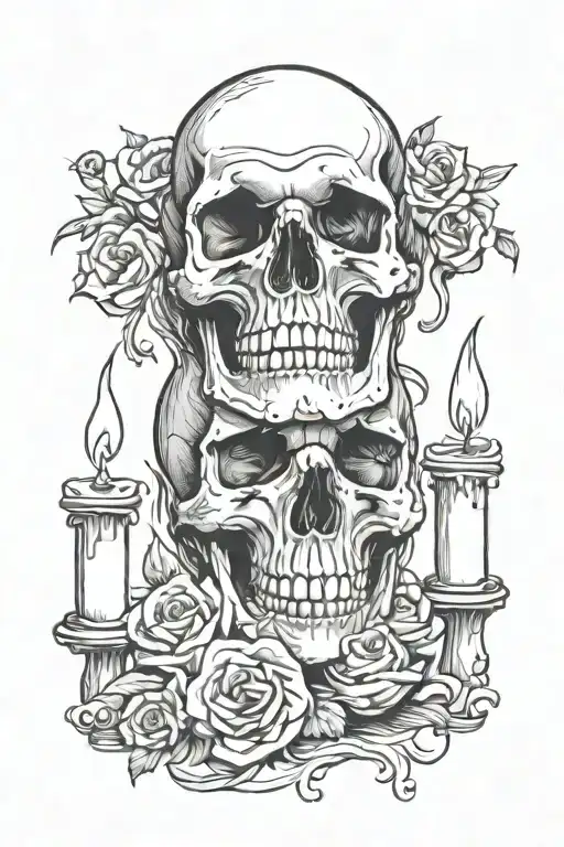 skull and candles burning tattoo design idea