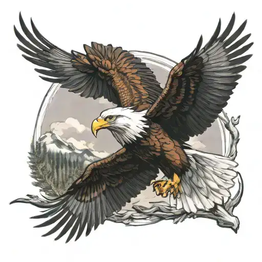 bald eagle and cardinal flying tattoo design idea