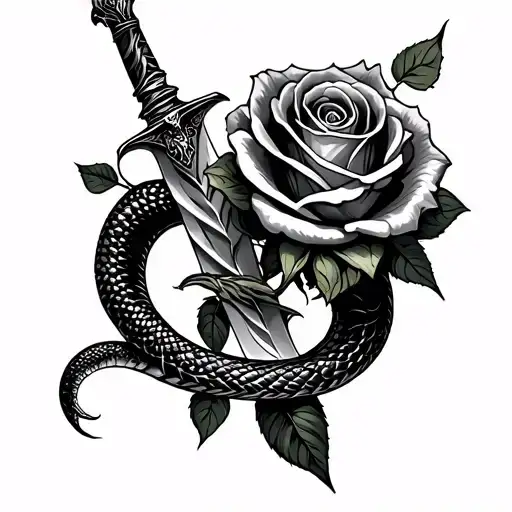 snake a dagger an a rose tattoo design idea