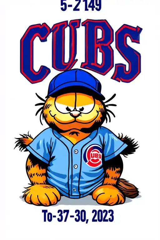 "5-27-1949 to 6-30-2023" Garfield with a Cubs Jersey on tattoo design idea
