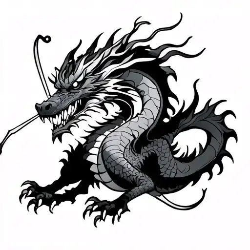 Hanzo Dragon with bow hunting scene tattoo design idea
