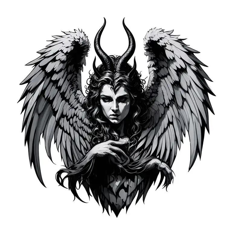 devil and angel wings spread wide tattoo design idea