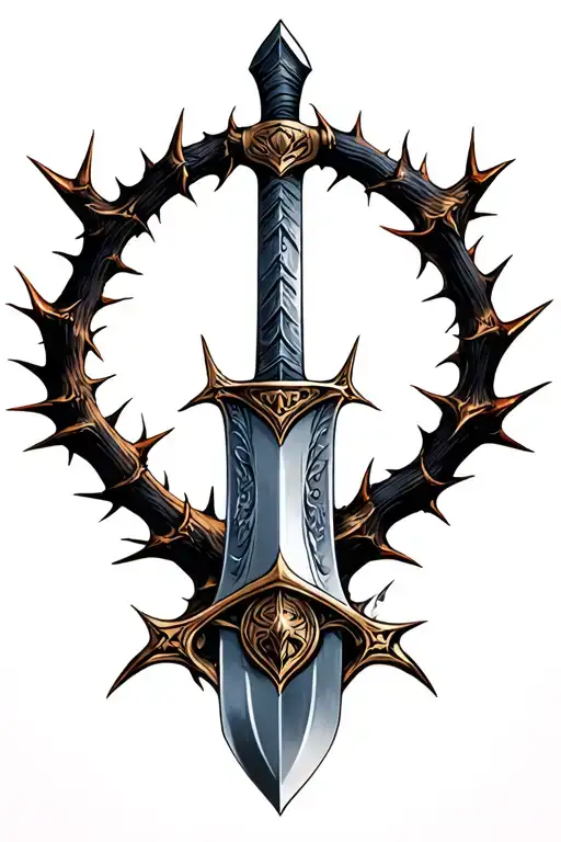 sword with thorns tattoo design idea