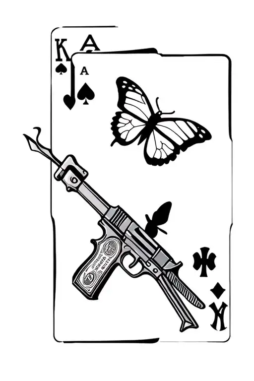 butterflies with tools with playing cards with money with guns with New York Yankees logo with hello kitty  tattoo design idea