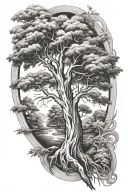 men's willow tree sleeve tattoo featuring tattoo design idea