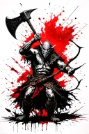 masked troll throwing axe battle scene with elven archer tattoo design idea