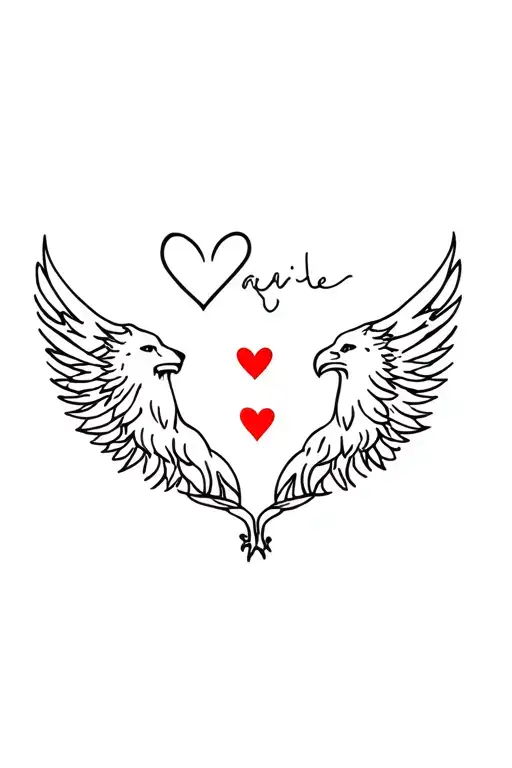 Mexico, Family, two daughters, Lion, eagle, heart, love, patience, respect, effort, focus, dreams tattoo design idea